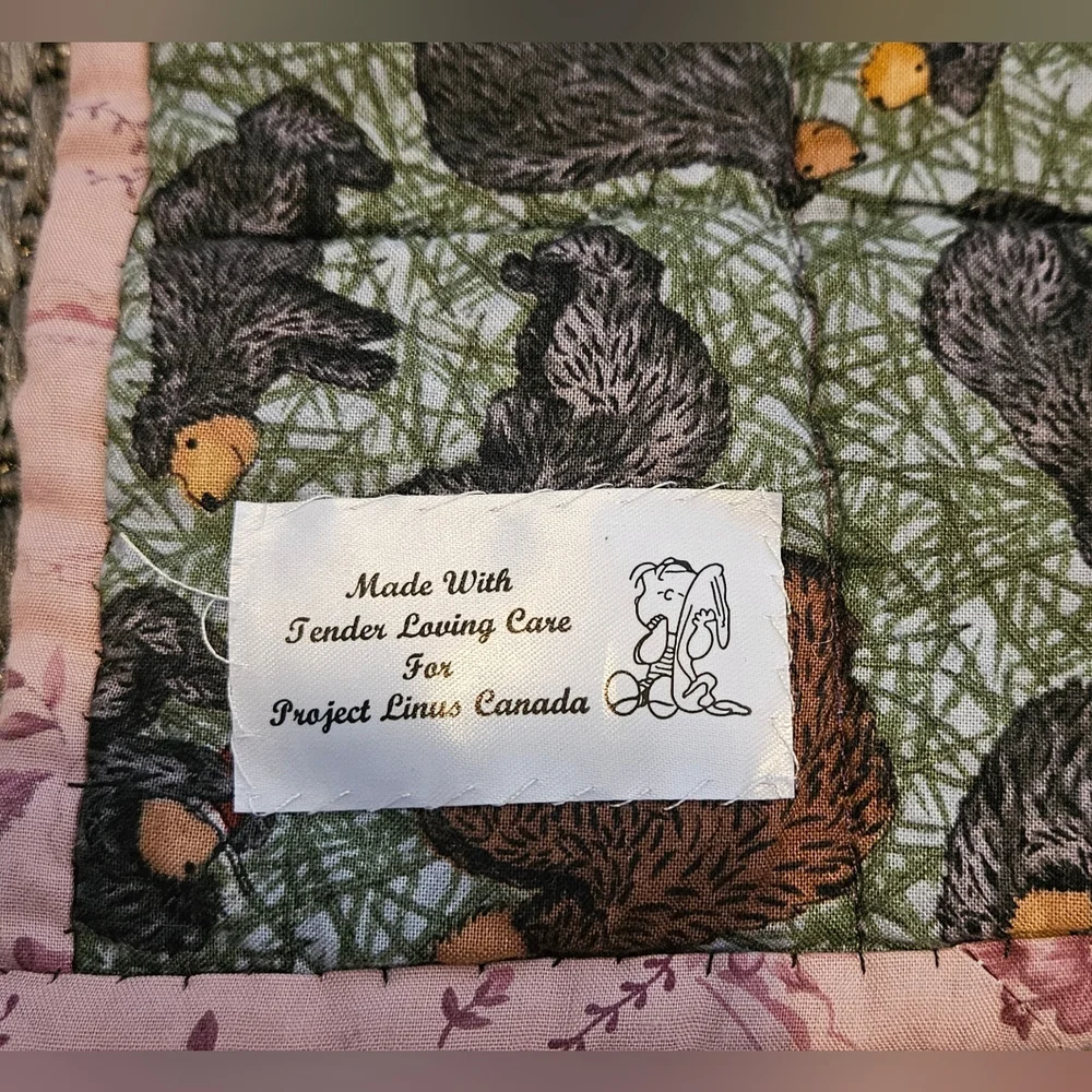 Patchwork Quilt with Bear Design On Back 26x26 - Picture 6 of 6